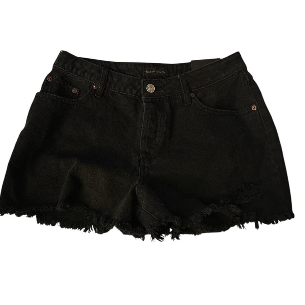 House of Harlow 1960 Sz 27 High Rise Mom Shorts Jean Button Fly Distressed Black